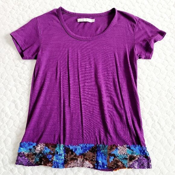 Madewell Hi-Line purple tee shirt sequin sparkle geometric colorful - Picture 1 of 8